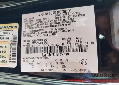 2020 Ford Mustang Gt Fastback from USA, damaged, VIN 1FA6P8CF8L5123689